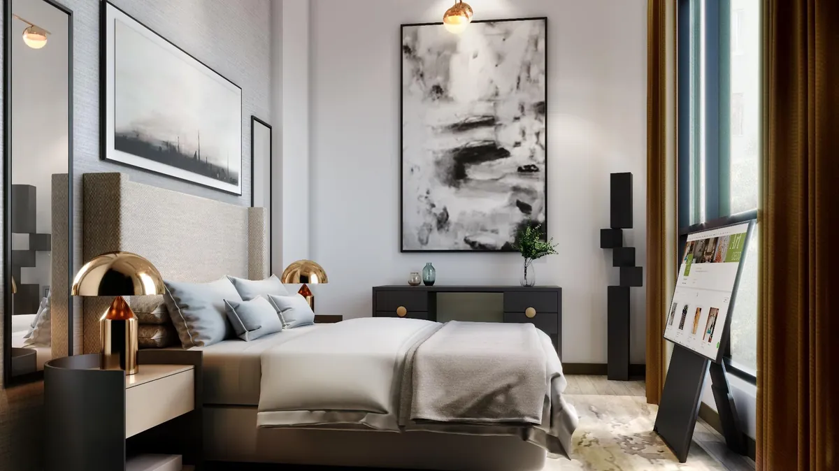 Kamar tidur utama contoh unit Garden Villa Arumaya
