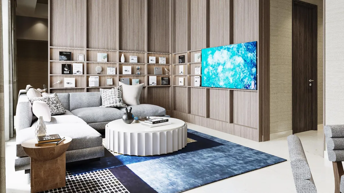 Ruang tamu contoh unit Garden Villa Arumaya
