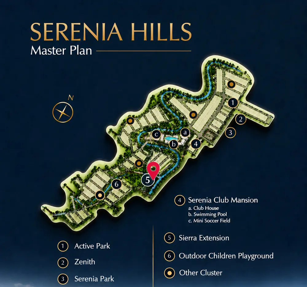 Master plan Serenia Hills Lebak Bulus: Serenia Club Mansion, Active Park, Sierra Extension